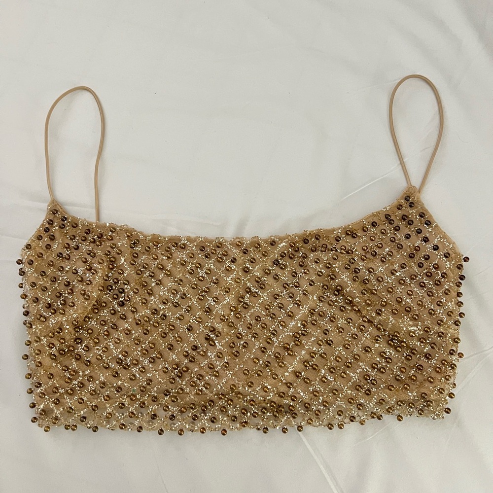 Oh Polly Gold Beaded Crop Top
